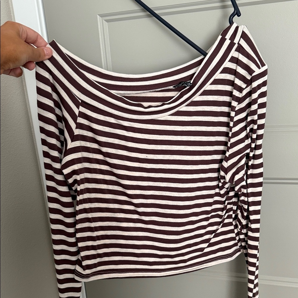 Striped Brown and Light Pink Asymmetrical Women's Top